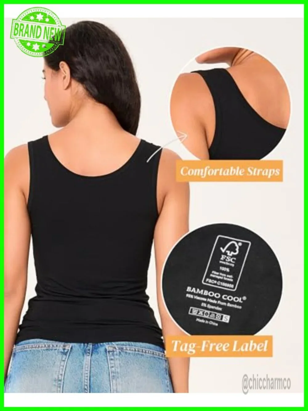Bamboo Viscose Womens Camisole Tank Top Layering Undershirt 3/4 Pack